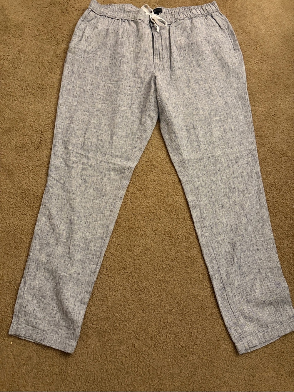 Club Monaco Light Gray Drawstring Linen-Blend Chinos